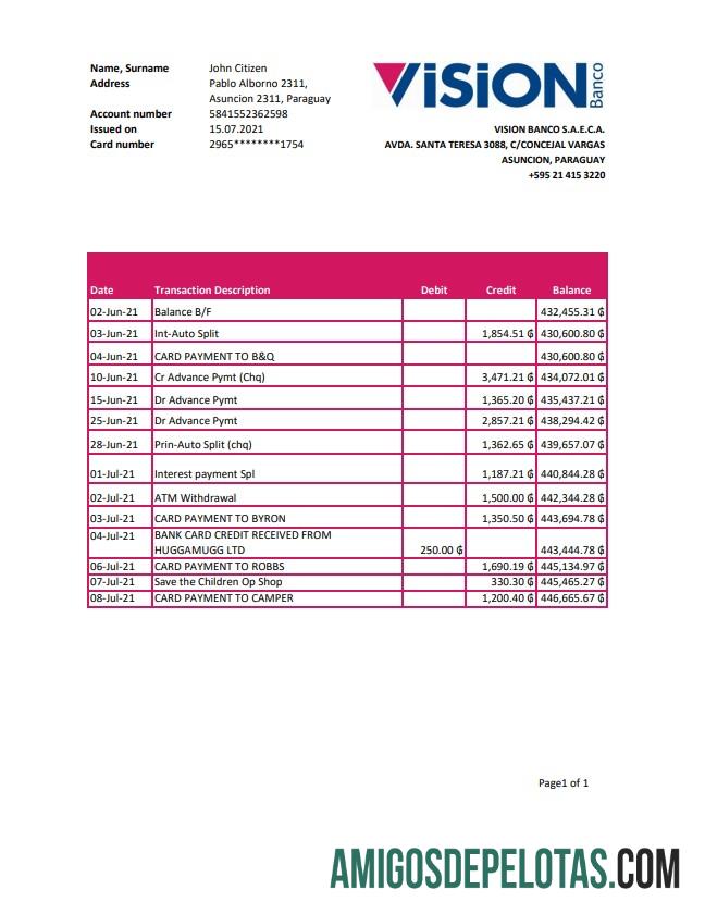 Paraguay Vision Banco Excel Pdf examplo